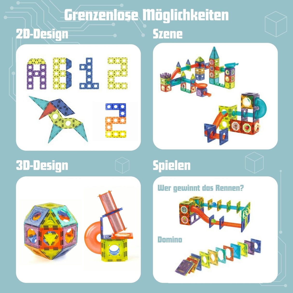 294-tlg. Magnetbahn Magnetische Kugelbahn Magnetbausteine Murmelbahn