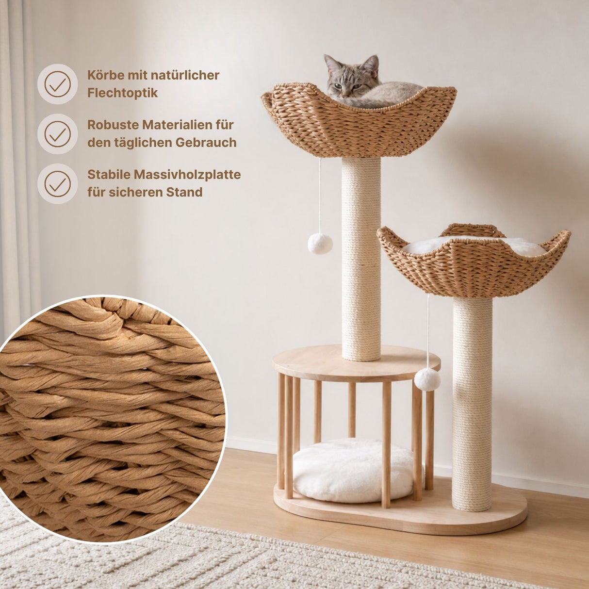 Kratzbaum mit Körben und Rondell Kletterbaum Katzenbaum Katzenspielzeug