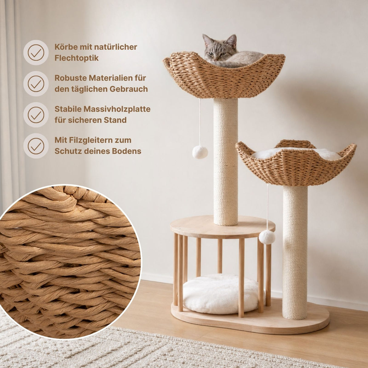 Kratzbaum mit Körben und Rondell Kletterbaum Katzenbaum Katzenspielzeug