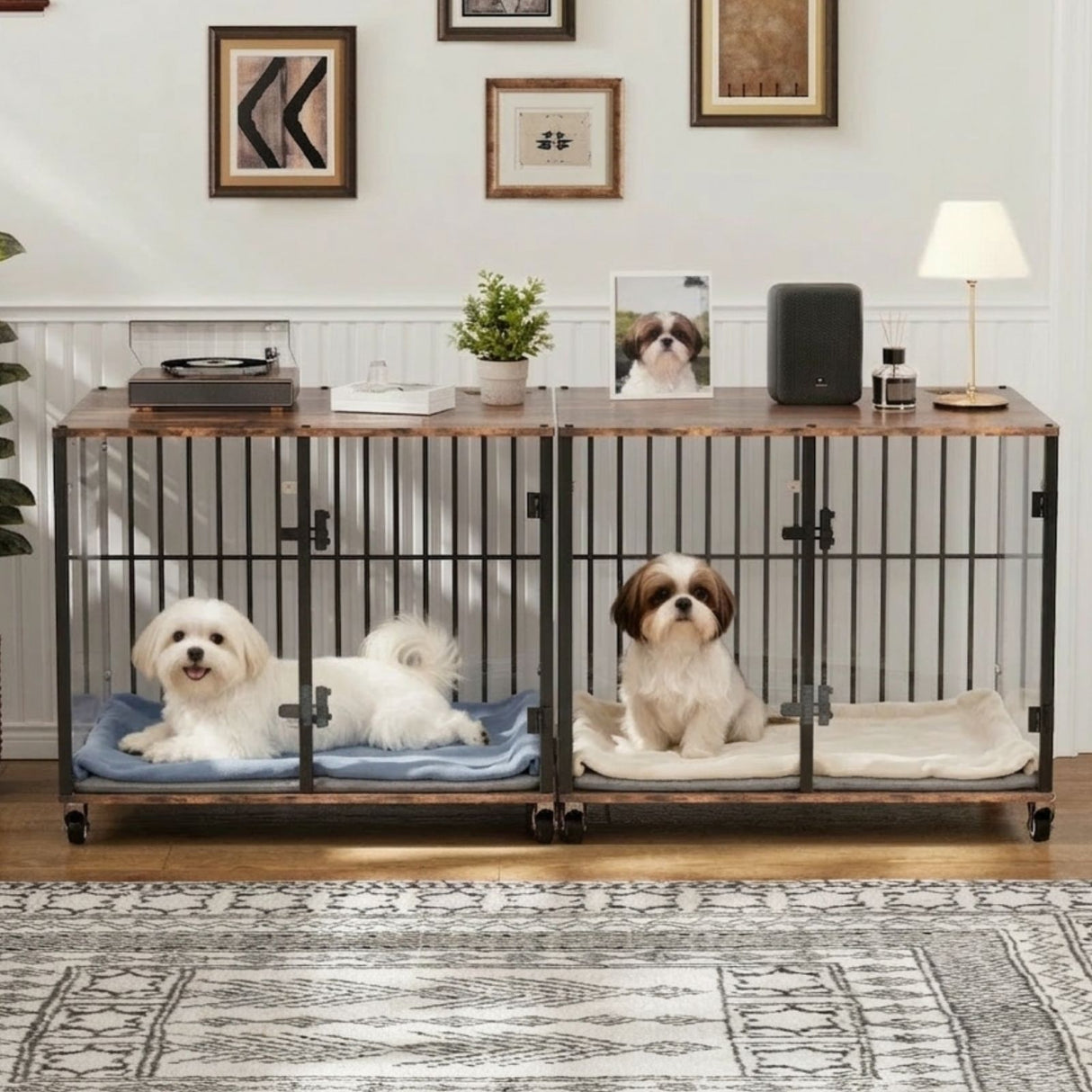 Hundebox Design-Hundekäfig Indoor-Hundehütte Glaskäfig Beistelltisch