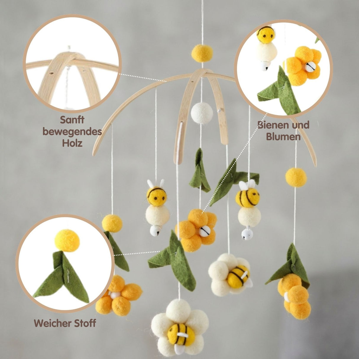 Mobile mit Halterung Bienen Babymobile mit Mobilearm