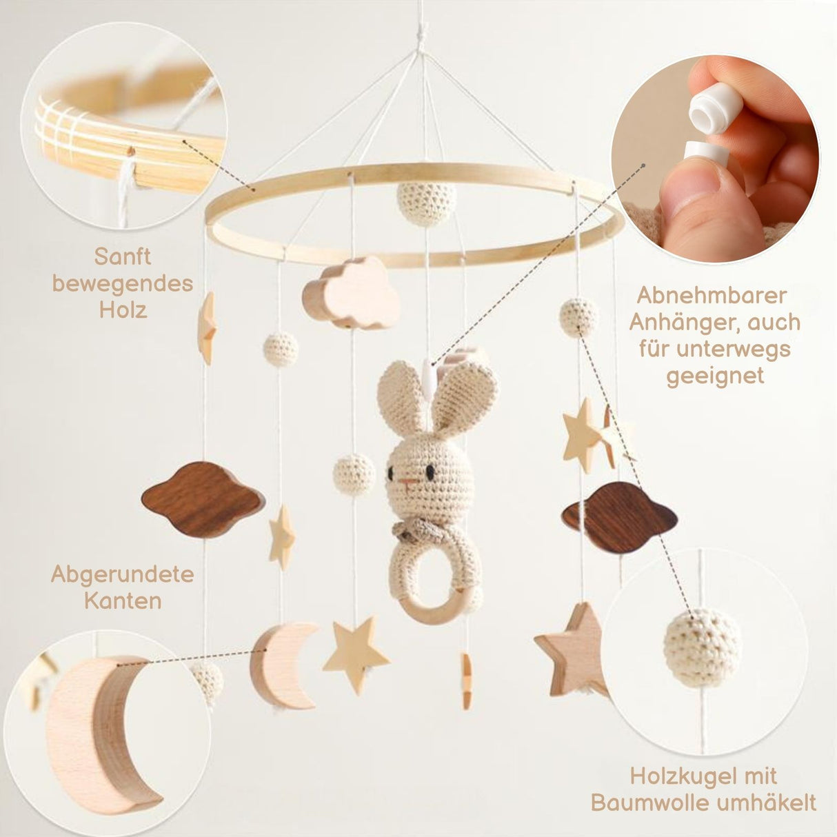Mobile mit Halterung Hase Beige Babymobile mit Mobilearm