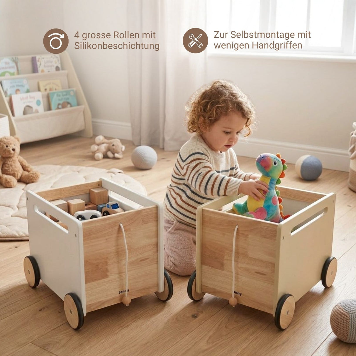 2er-Set Holz-Spielzeugtruhe auf Rollen Bücherkiste Spielzeugkiste