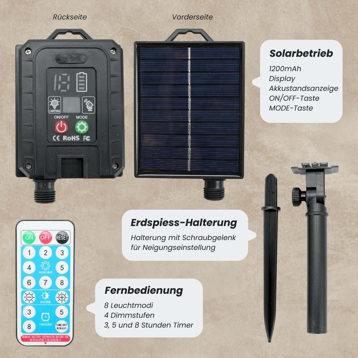 LED-Hanfseil-Dekoleuchte 5m Gartenbeleuchtung Solarleuchte Gartenlicht