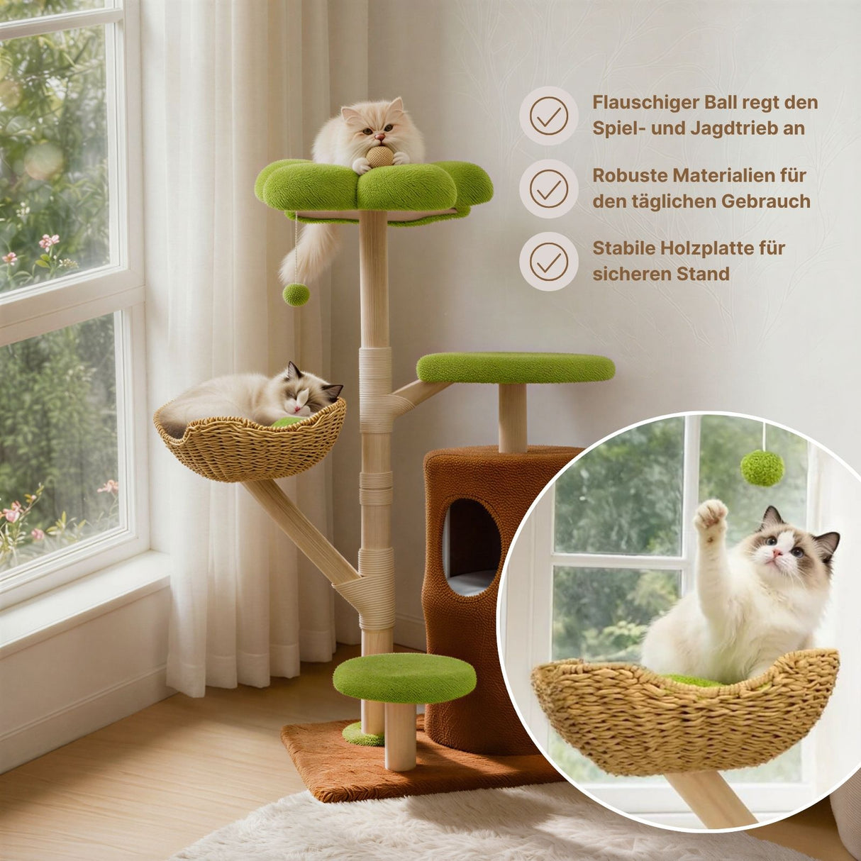 Kratzbaum mit Korb und Höhlen Katzenbaum Katzenspielzeug Kletterbaum