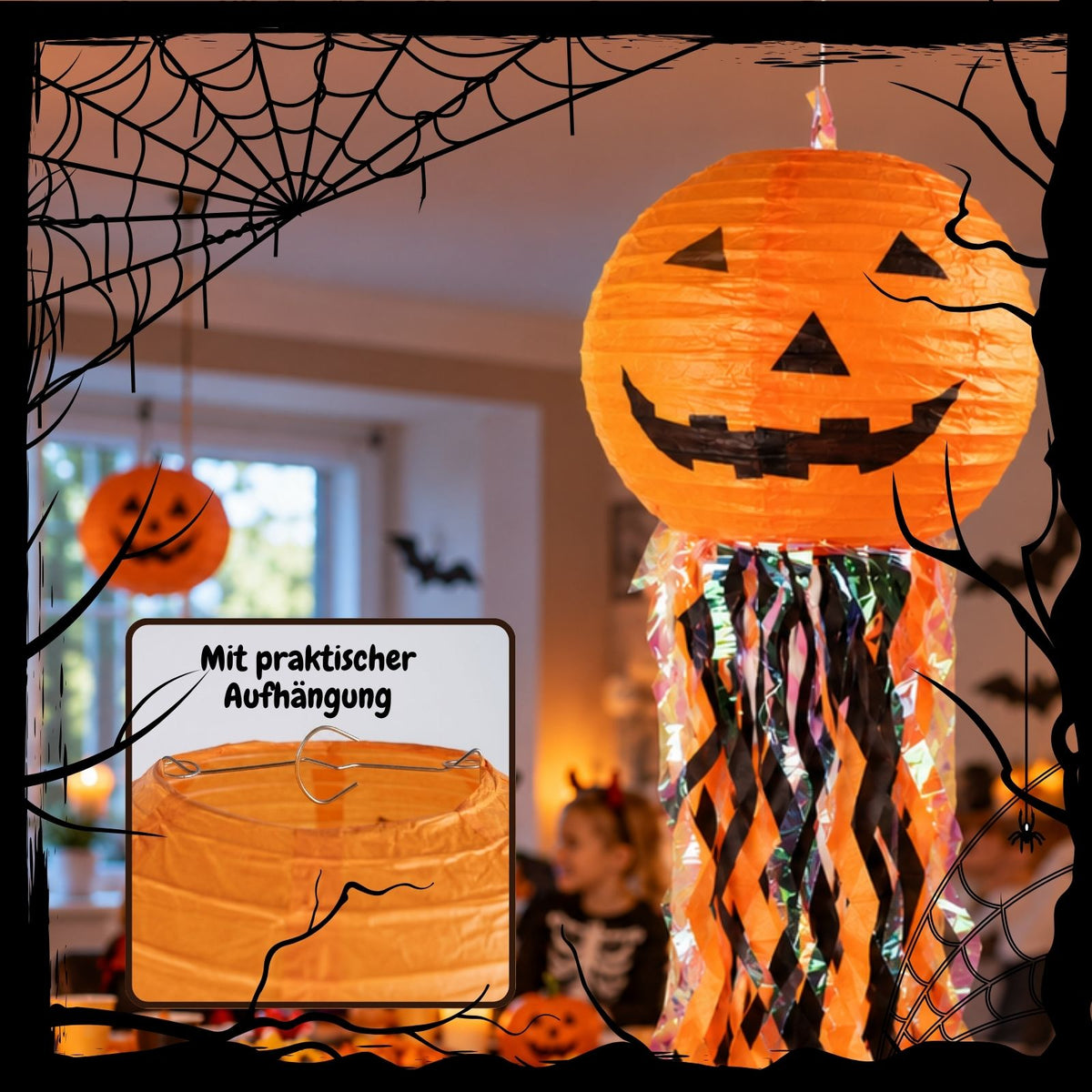 3er-Set Kürbis-Papierlaterne Halloweendeko Partydekoration Papierlampion