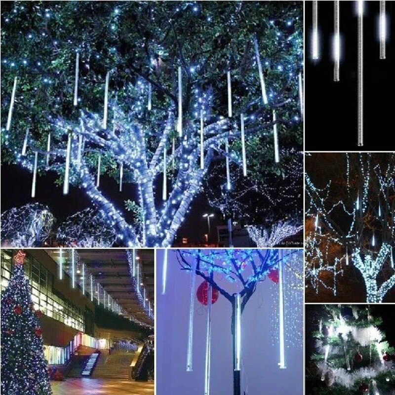 LED-Lichterkette Girlande Weihnachtslichter Meteor Regentropfen Weiss