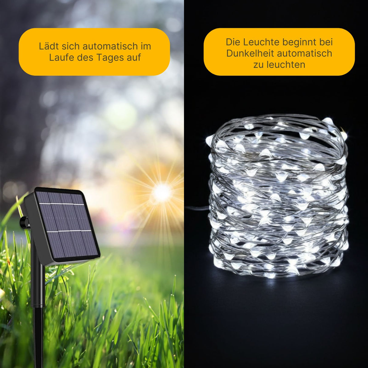 32m LED Solar-Lichterkette Leuchtgirlande Gartenbeleuchtung Kaltweiss