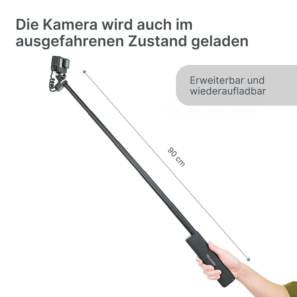Telesin Selfie Stick Actioncam mit Adapter für GoPro DJI Insta360 uvm