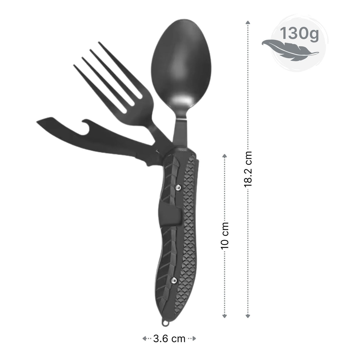 4in1 Outdoor-Besteck-Set Messer Gabel Löffel Flaschenöffner Campingbesteck