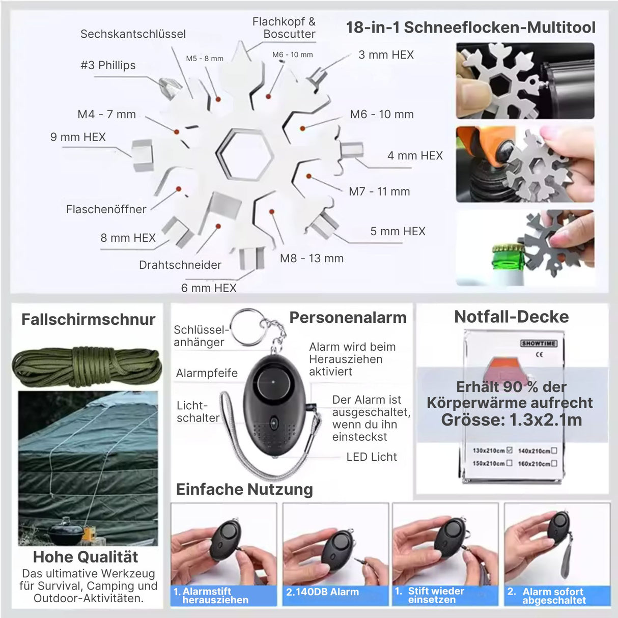 16in1 Outdoor-Survival-Box Survival-Kit Survival-Tools Camping-Ausrüstungskit