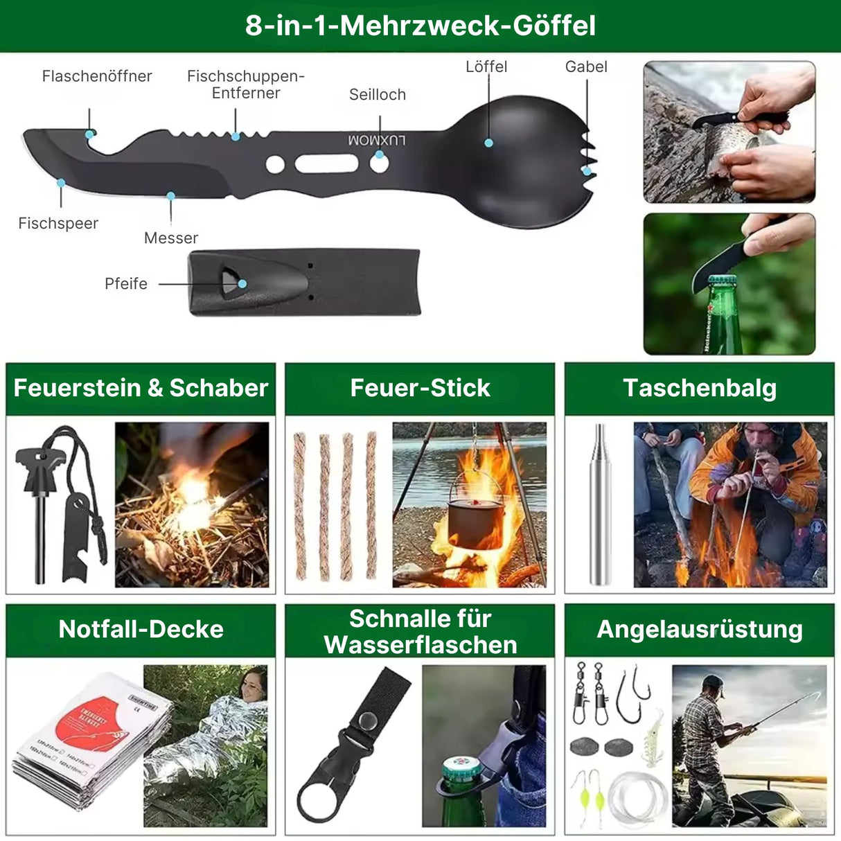 103-teiliges Survival-Kit Outdoor-Survival-Rucksack Survival-Tools SOS-Erste-Hilfe-Kit