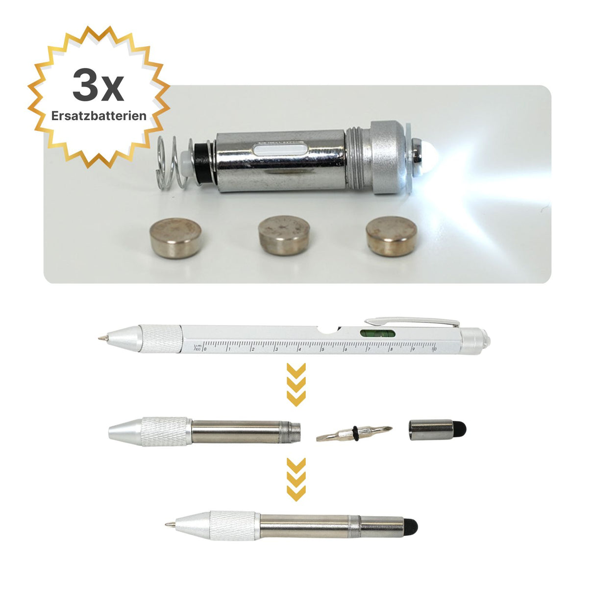 8in1 Multi-Kugelschreiber Multifunktionsstift Touchpen Wasserwaage Schraubendreher