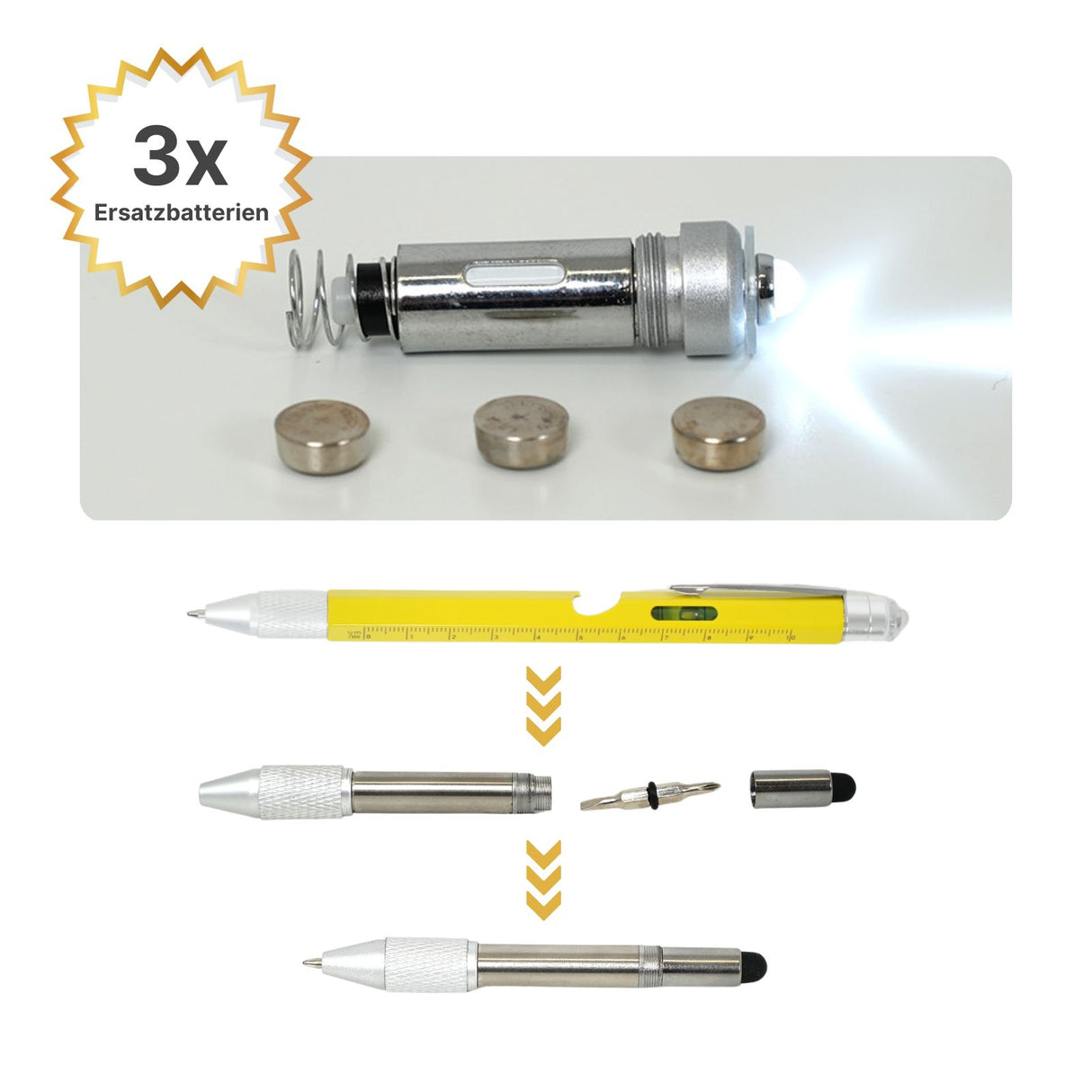 8in1 Multi-Kugelschreiber Multifunktionsstift Touchpen Wasserwaage Schraubendreher