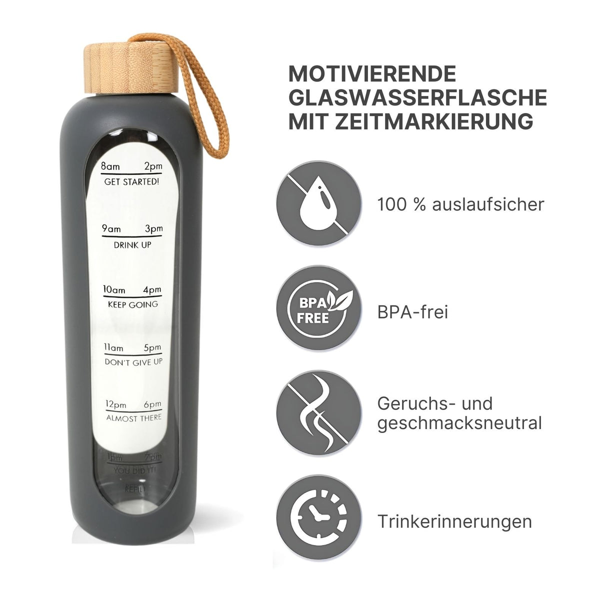 Glasflasche Wasserflasche Sportflasche Trinkflasche Getränkeflasche