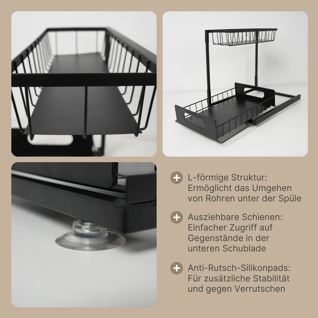 Küchen-Organizer Unterschrankregal Gewürzregal Aufbewahrungsregal Küchenregal