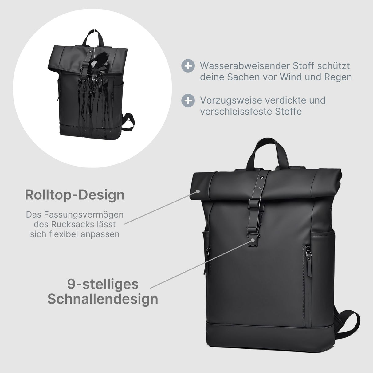 Roll-Top-Rucksack Laptop-Rucksack Roll-Up-Rucksack Roll-Top-Backpack