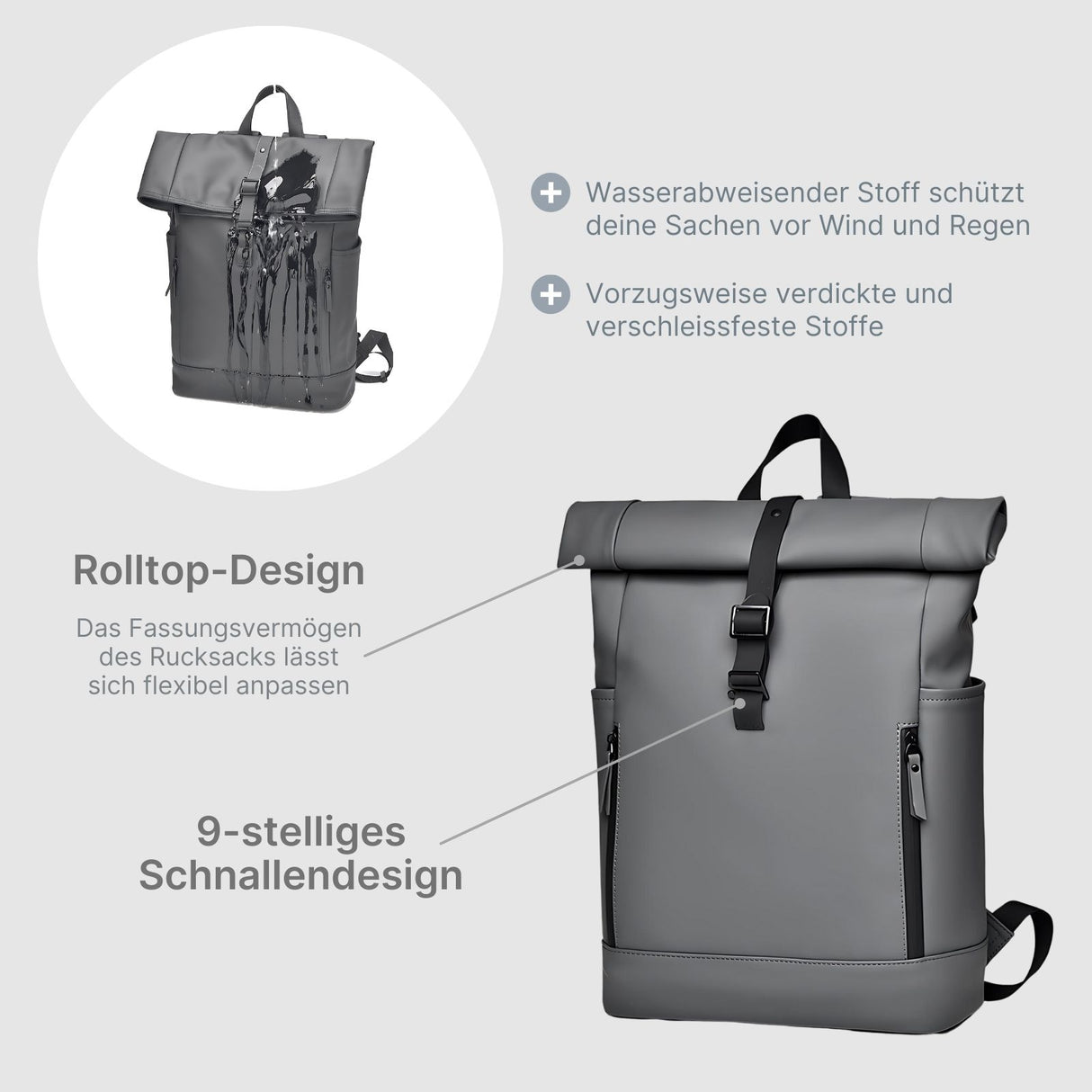 Laptop-Rucksack Roll-Top-Rucksack Roll-Top-Backpack Roll-Up-Rucksack