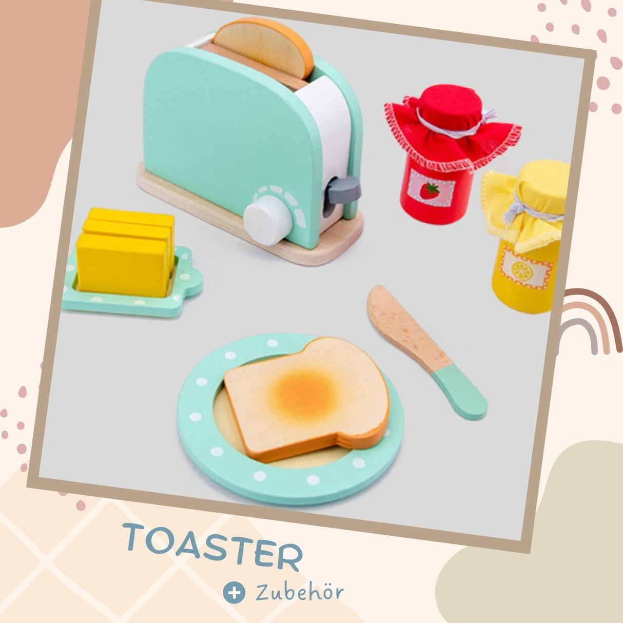 4-teiliges Spielzeug-Küchenmaschinen-Set aus Holz mit Zubehör Küchenspielzeug