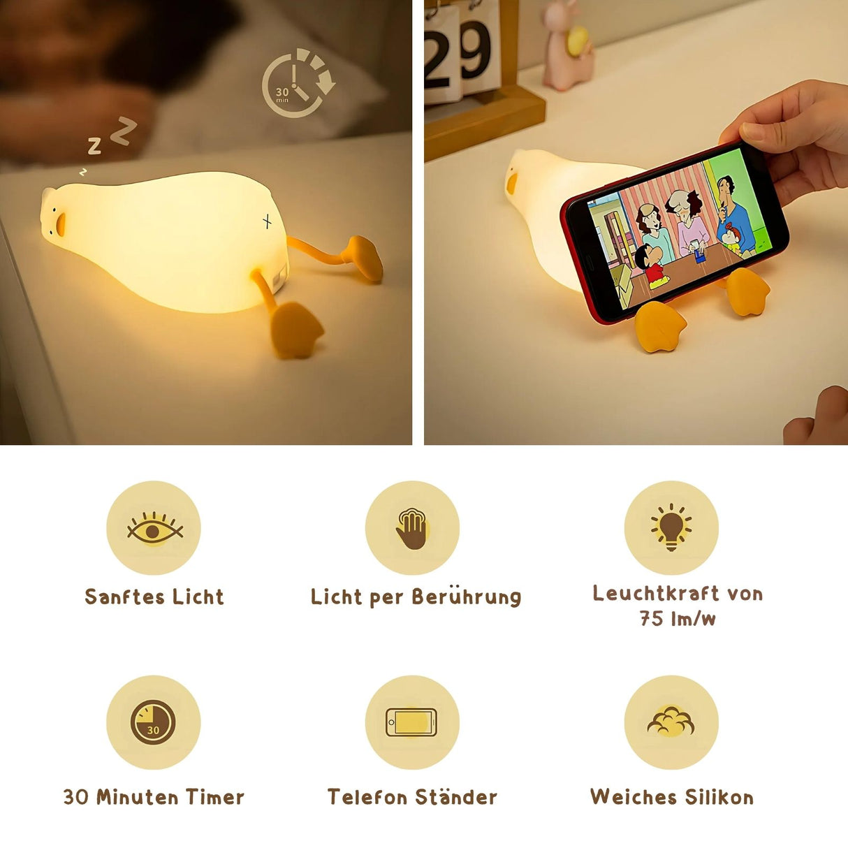 LED-Enten-Nachtlicht Kinder-Nachttischlampe Tischleuchte Beleuchtung