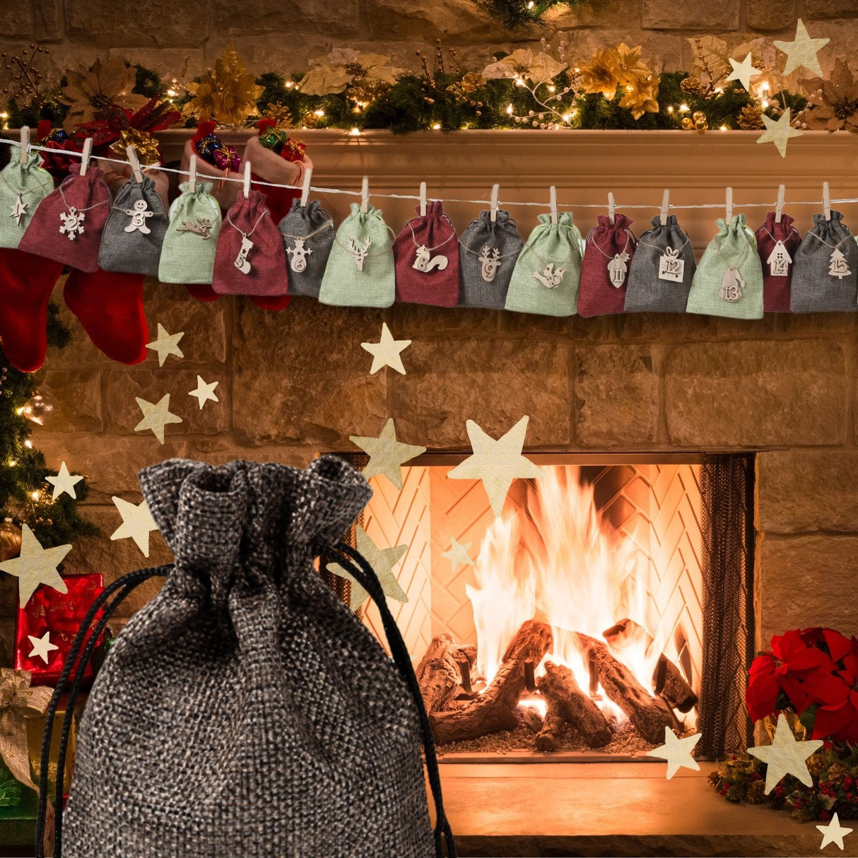 Do-It-Yourself-Adventskalender Weihnachtskalender zum Befüllen Jutebeutel