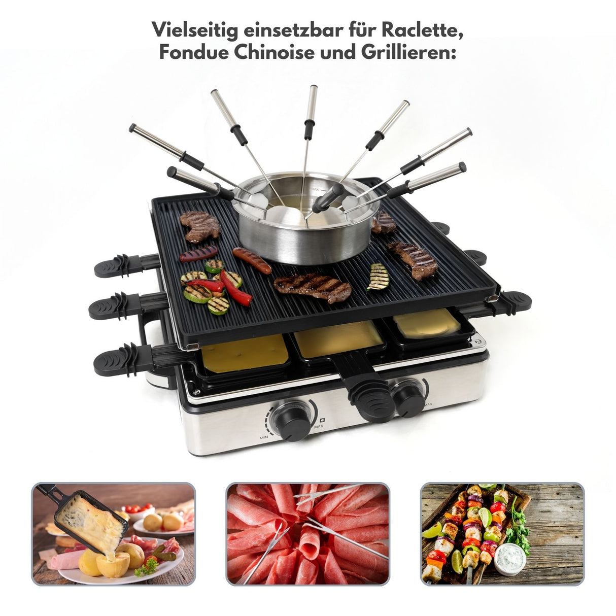 Raclette-Grill mit Fonduetopf Raclette-Set Fondue Chinoise Tischgrill