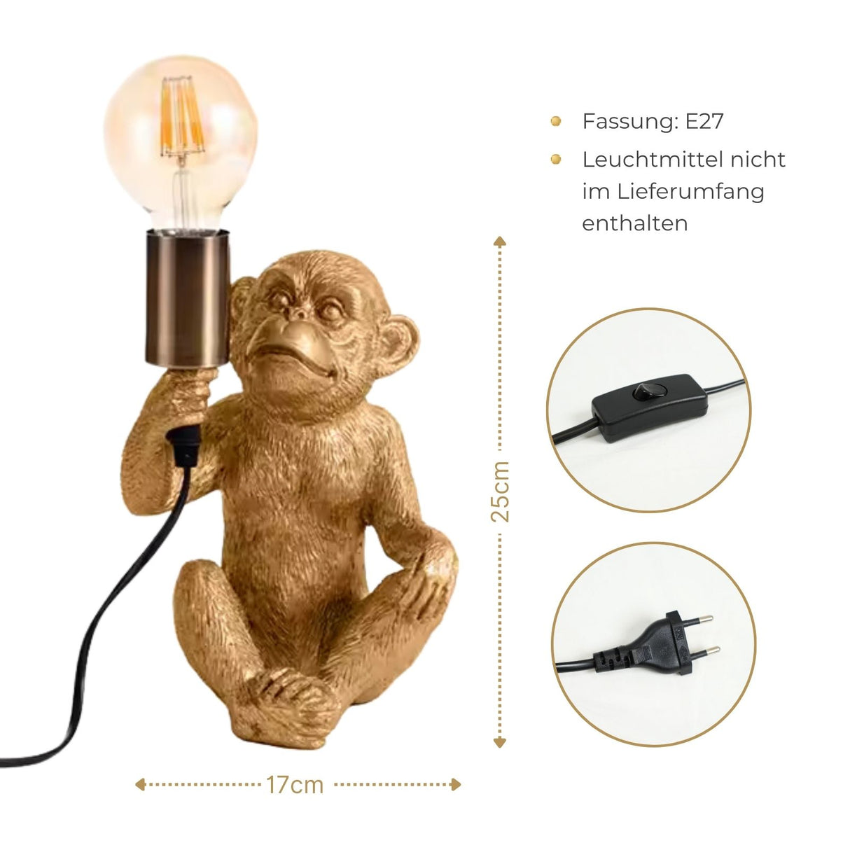 Affenlampe Nachttischlampe Tiermotiv-Beleuchtung Affen-Dekoleuchte