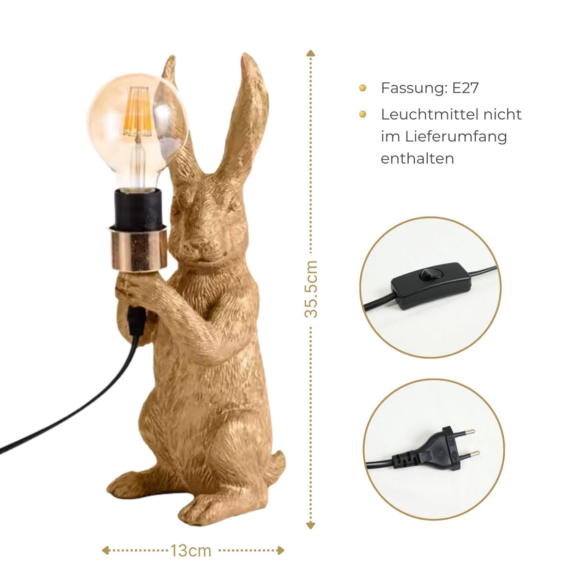 Hasenlampe Nachttischlampe Tiermotiv-Beleuchtung Hasen-Dekoleuchte