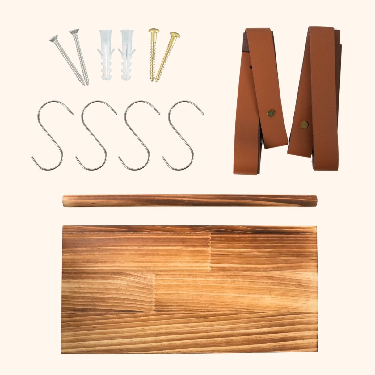 Wandregal 40cm mit Lederbändern und Holzstab Dekoregal Hängeregal