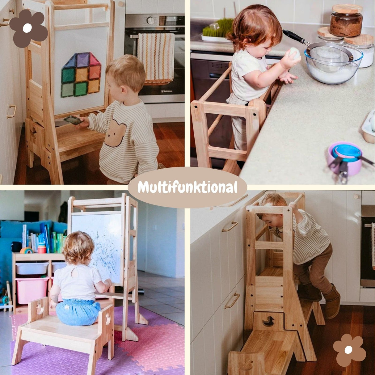 Kinder Holz-Lernturm mit Hocker und Zeichenbrett