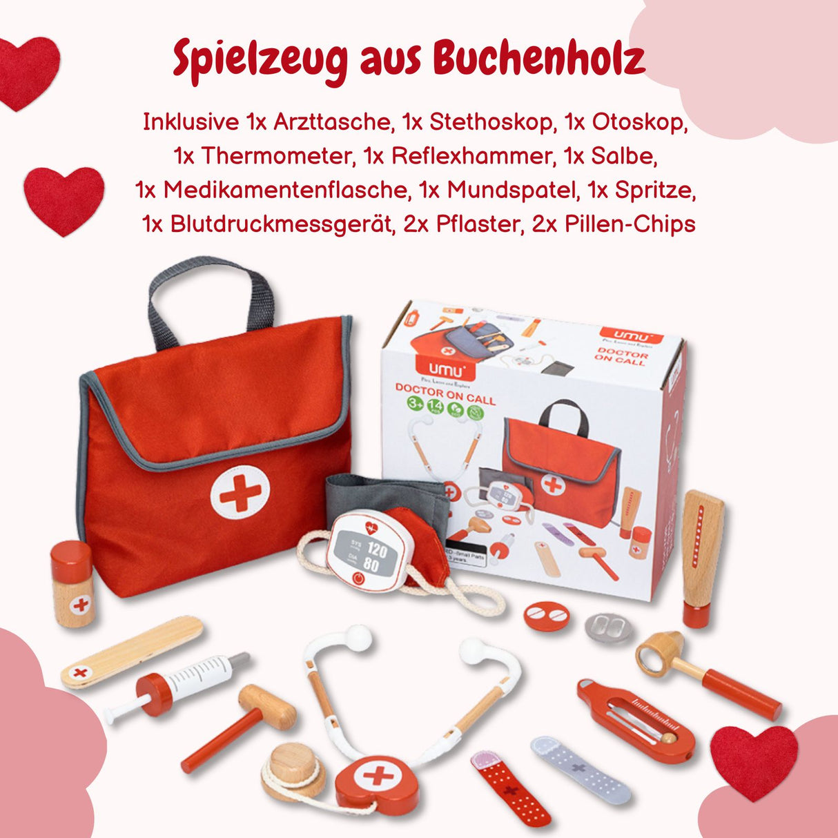 Arzt-Spielzeug-Set für Kinder Doktor-Set Holz-Kinderspielzeug Arztkoffer Doktorkoffer