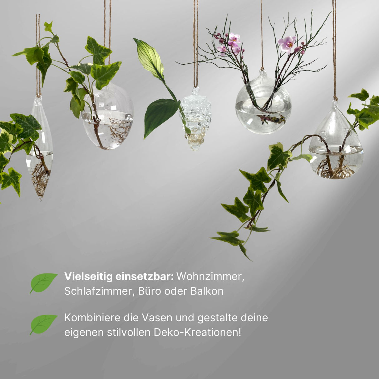 Hängende Glasvase Kugelform Blumenvase Vase Dekoration