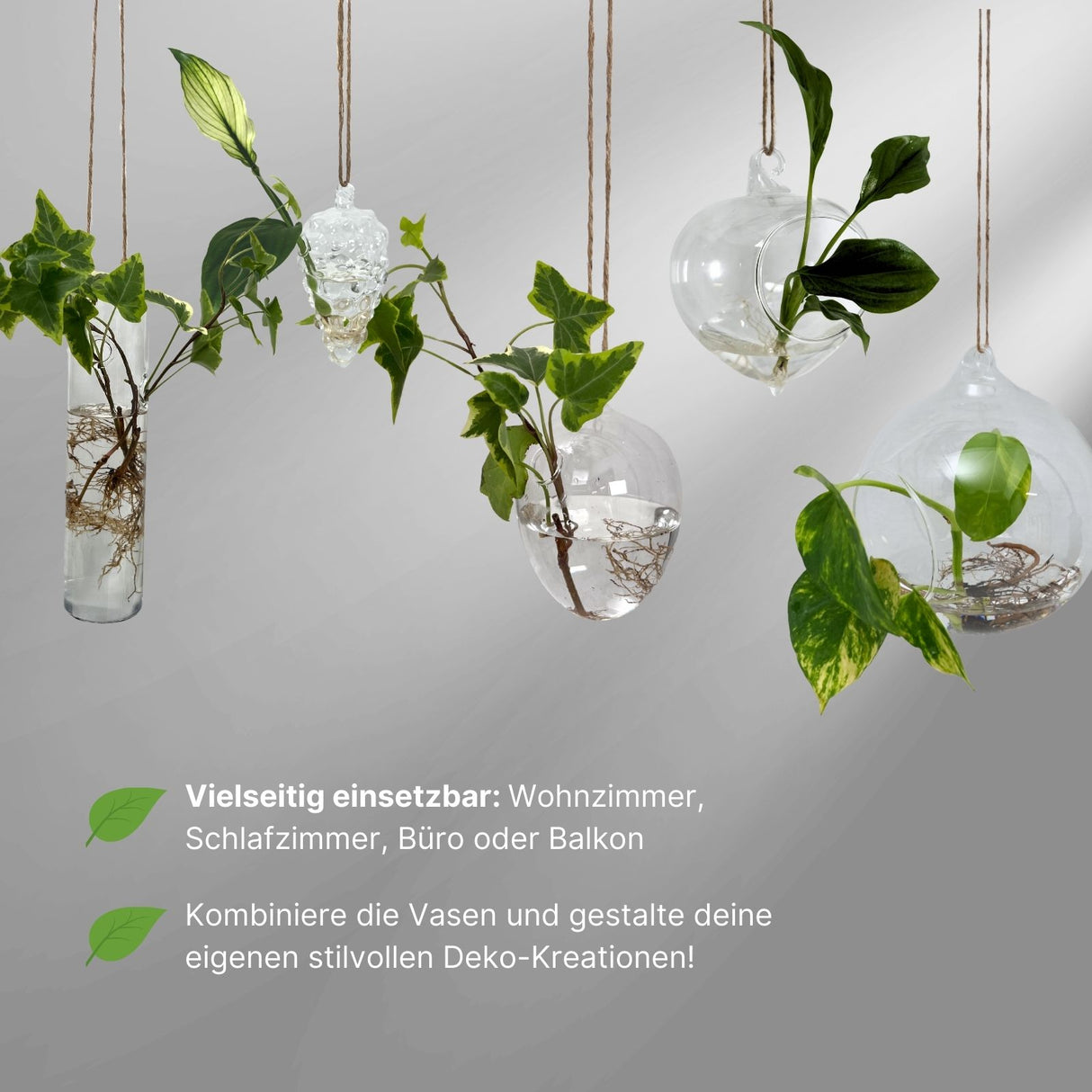 Hängende Glasvase Zylinderform Blumenvase Vase Dekoration