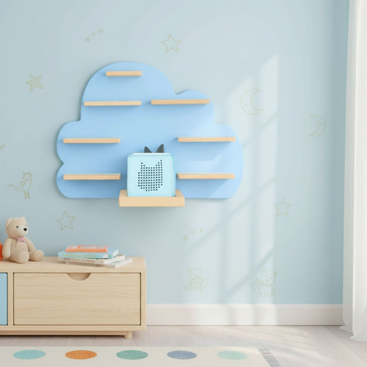 Wolken-Holzregal für Toniebox und Toniefiguren Spielzeug-Wandregal