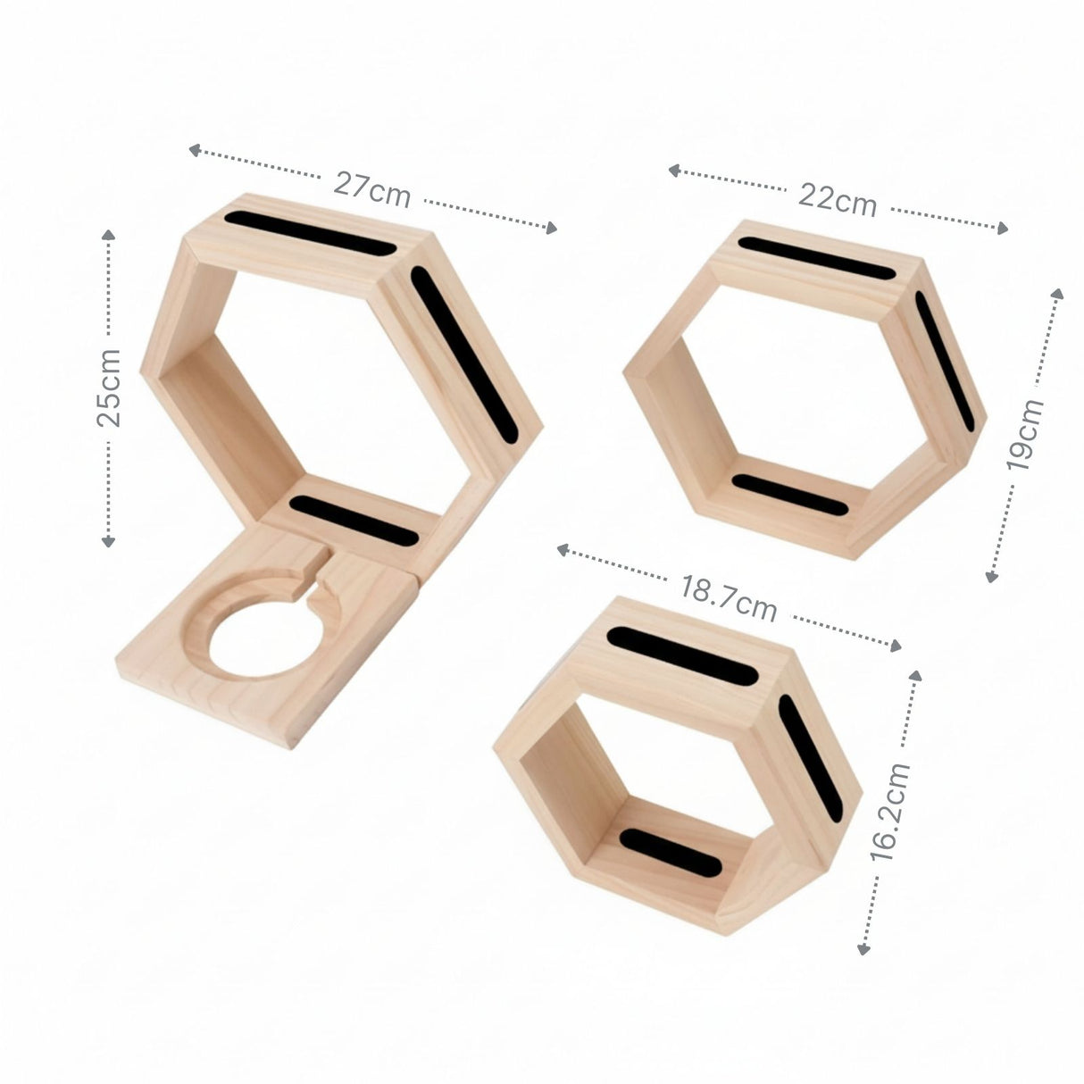 3-tlg. Hexagon Holzregal für Toniebox und Toniefiguren Waben-Wandregal