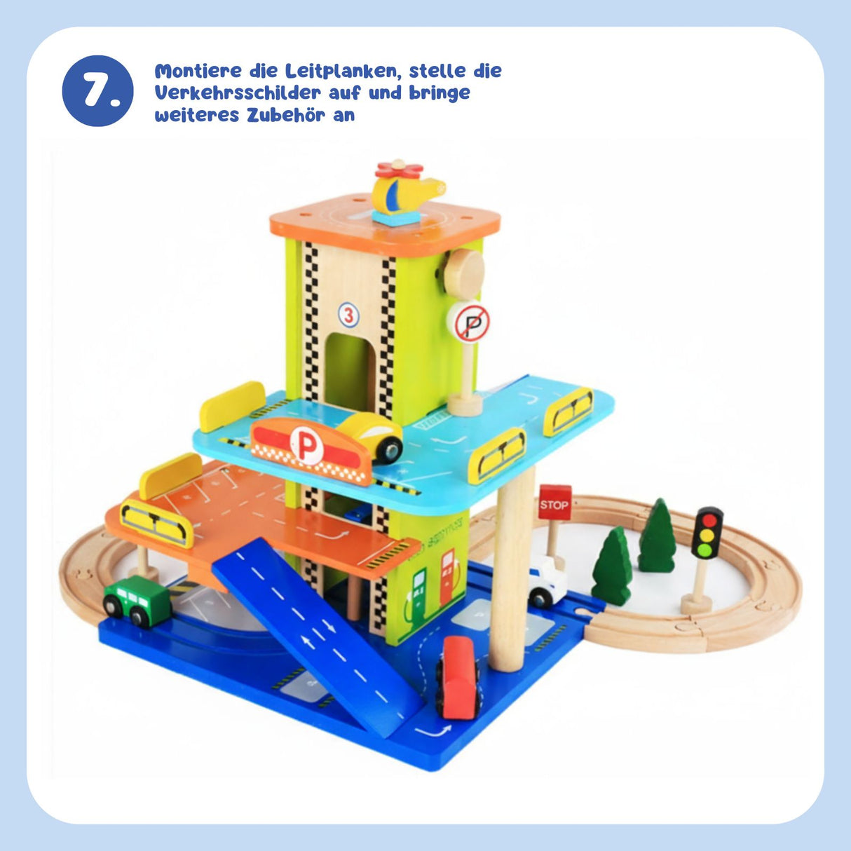 Holz-Parkhaus für Kinder mit Zubehör Spielgarage Parkgarage Spielzeug