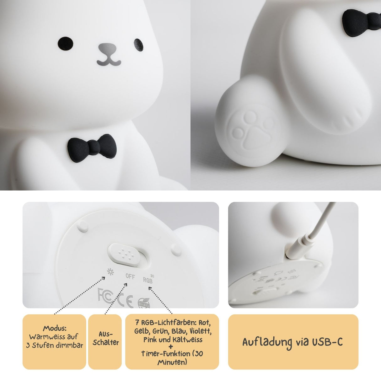 LED-Teddybär-Nachtlicht Kinder-Nachttischlampe Tierlicht Tischleuchte