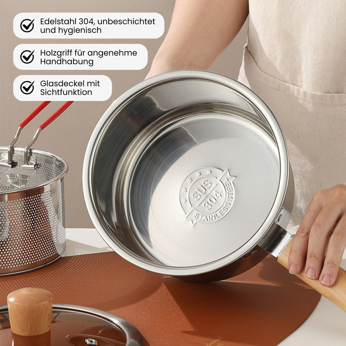 Frittiertopf Edelstahl-Kochtopf mit Siebeinsatz Nudeltopf Pastatopf