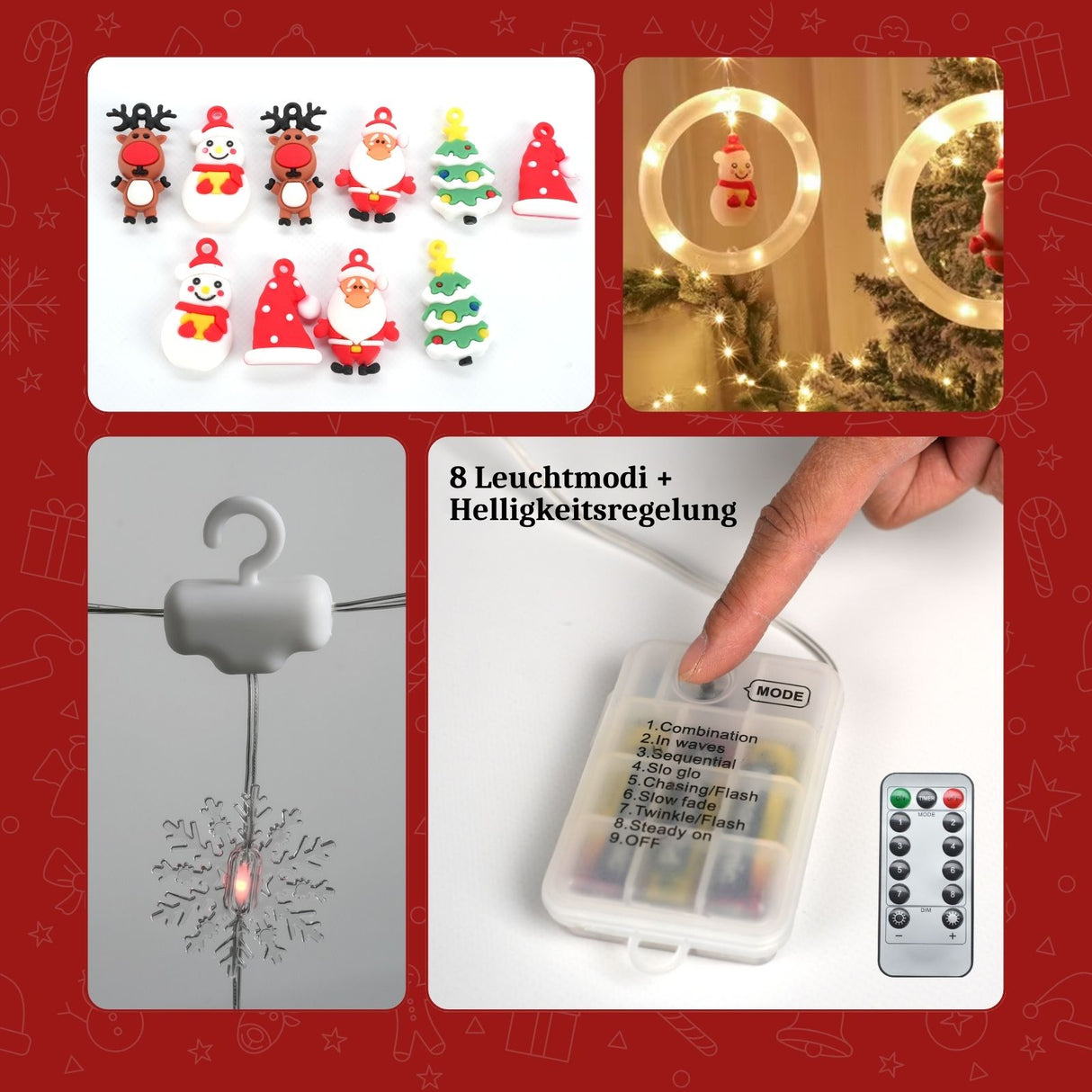 LED Weihnachtslichterkette 3m Lichtvorhang mit Ringen und Schneeflocken