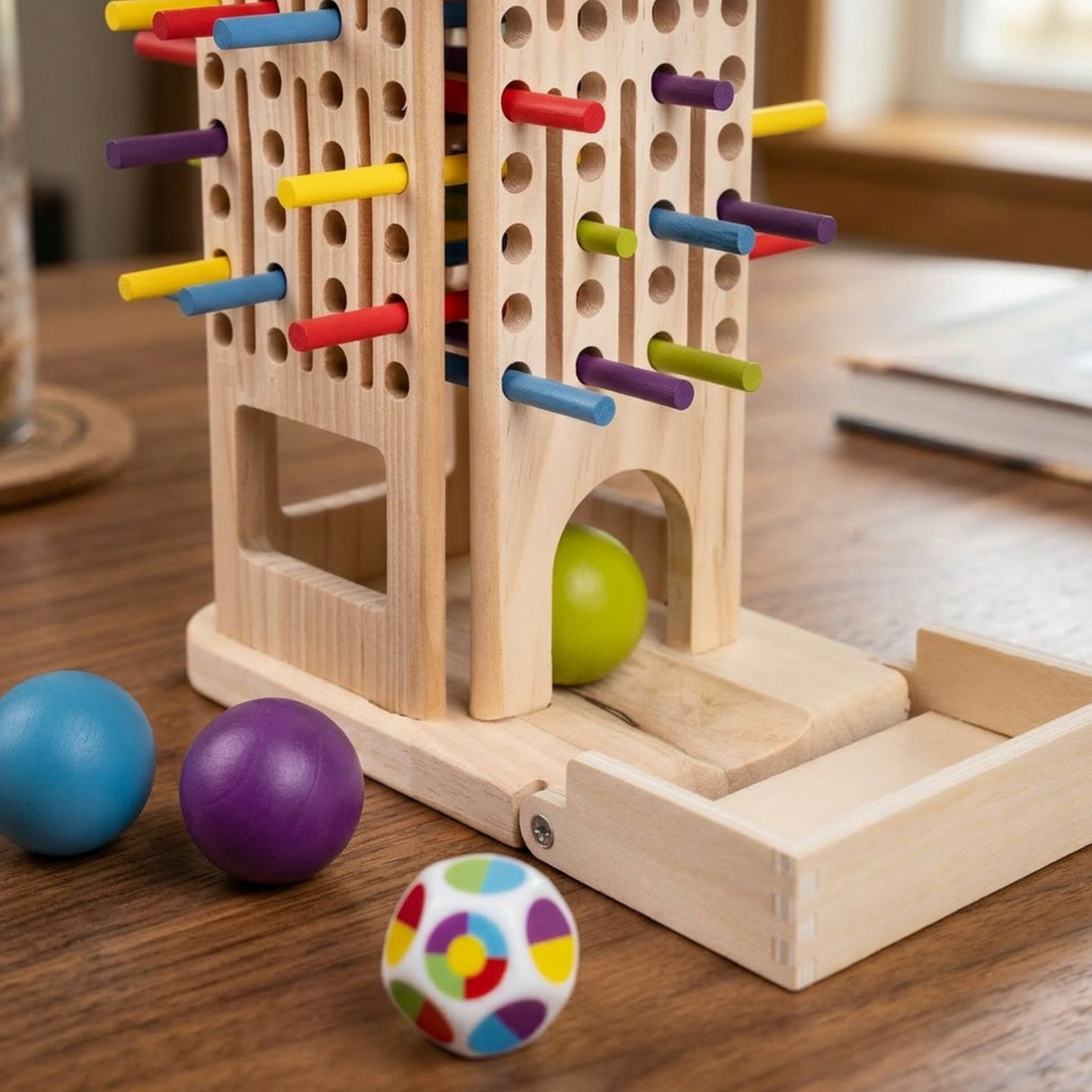 3in1 Motorikspielzeug Holzstab-Turm Farbsortierspiel Stäbchenziehspiel