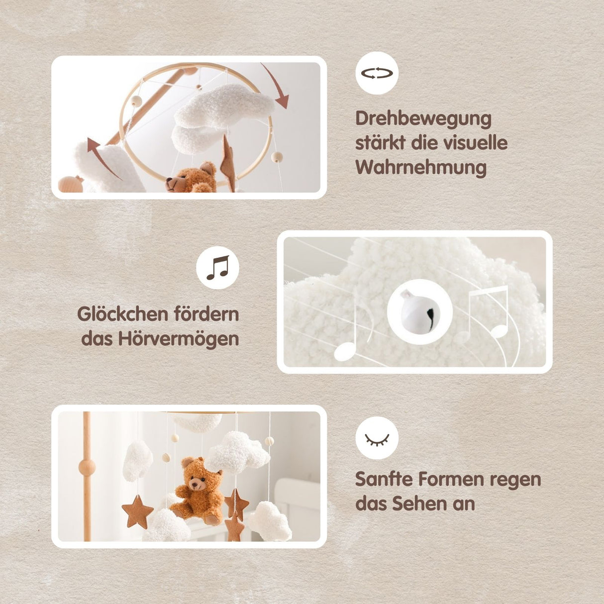 Mobile mit Halterung und Spieluhr Teddybär Einschlafhilfe mit Musik