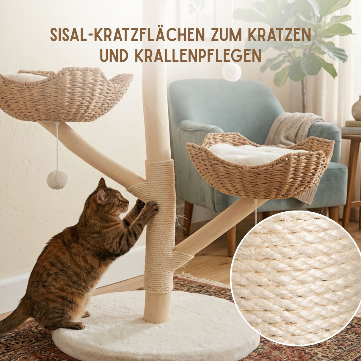 Kratzbaum mit Körben und Plattform Katzenbaum Katzenspielzeug Kletterbaum