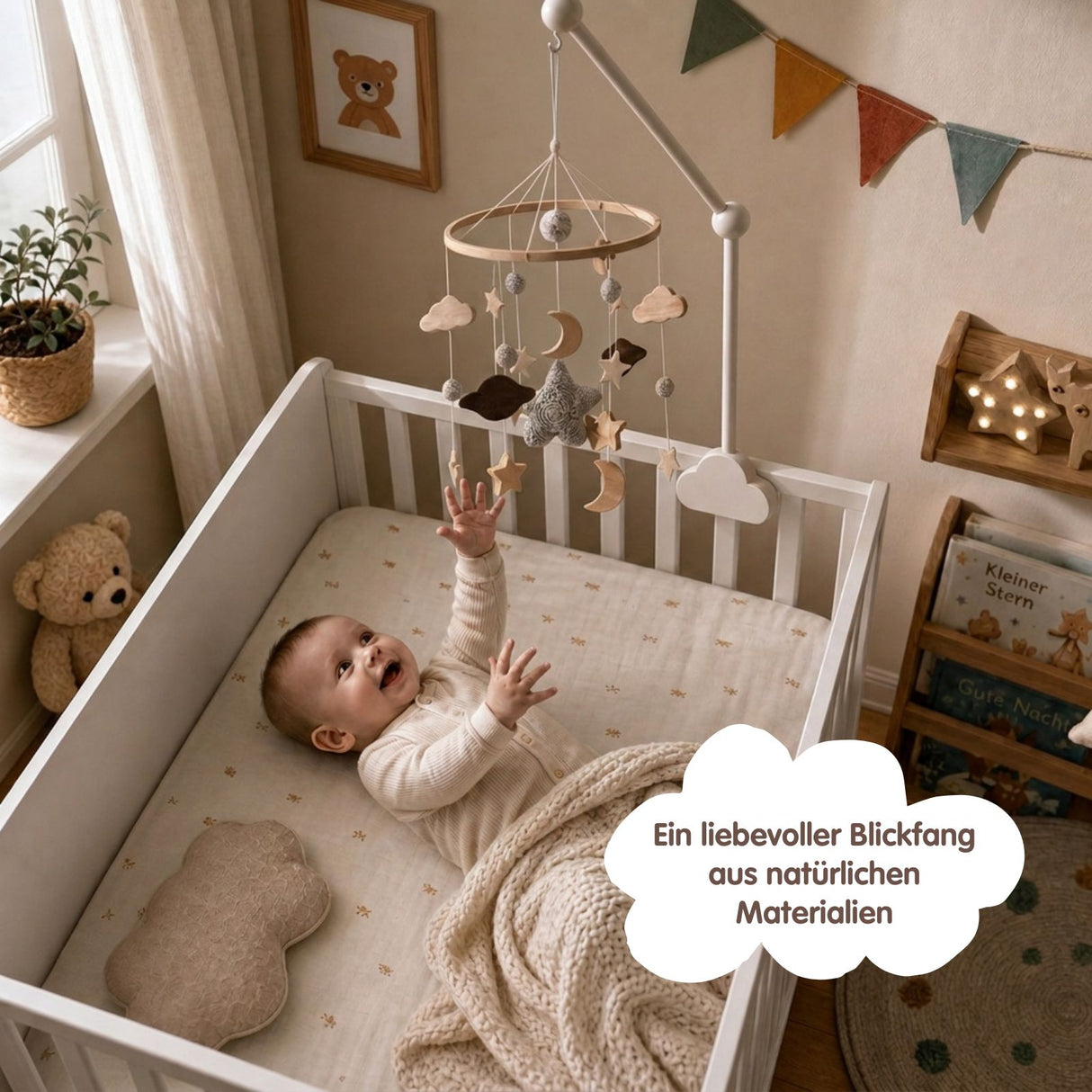 Mobile mit Halterung Stern Grau Babymobile mit Mobilearm
