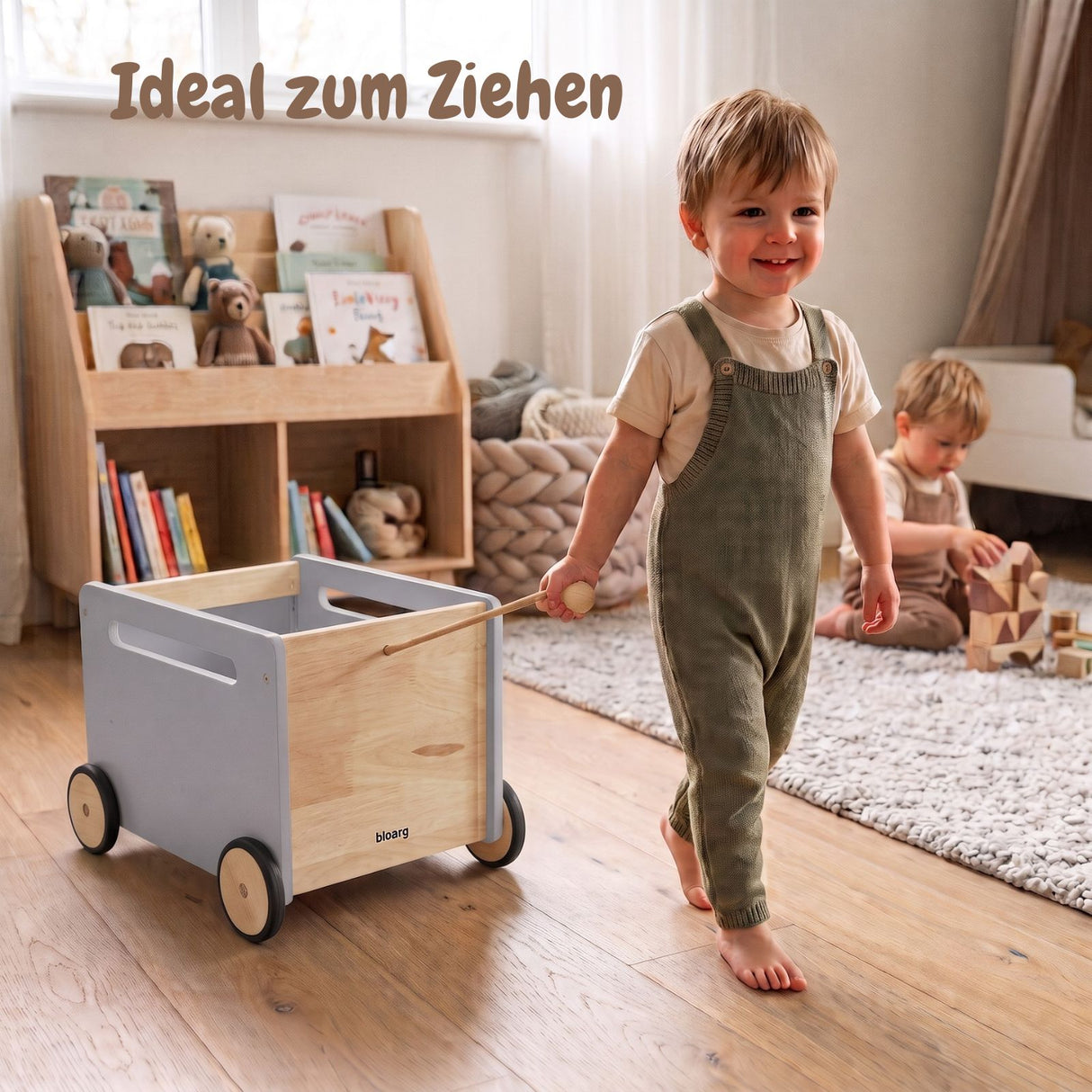 2er-Set Holz-Spielzeugtruhe auf Rollen Spielzeugkiste Bücherkiste