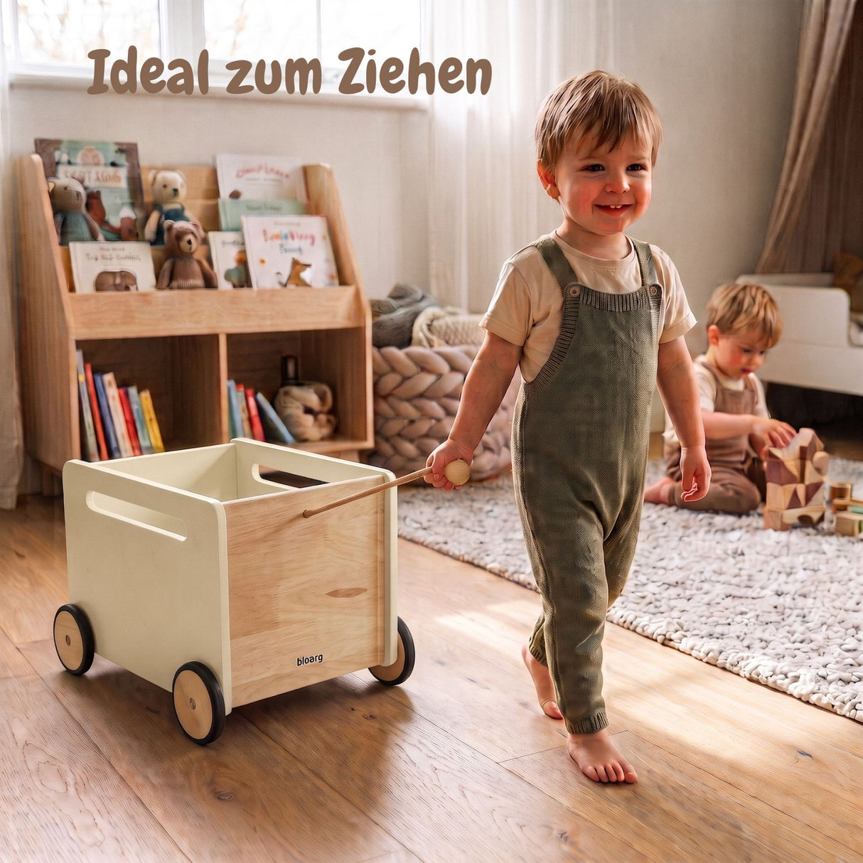 3er-Set Holz-Spielzeugkiste auf Rollen Spielzeugtruhe Bücherkiste