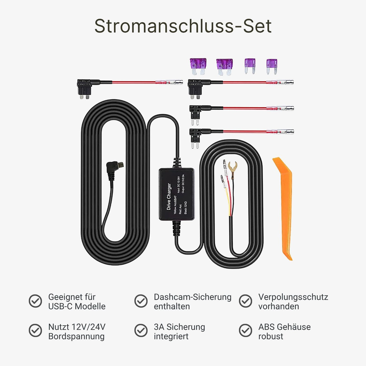 4K Dual-Dashcam mit Hardwire-Kit Onboard-Kamera mit Stromanschluss-Set