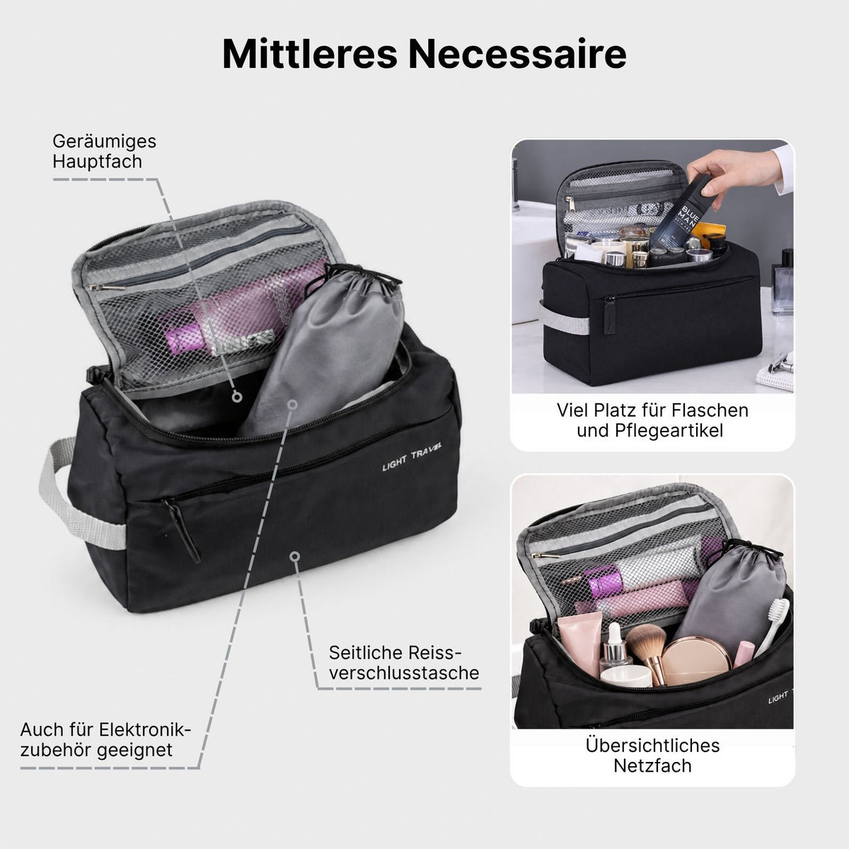 3-tlg. Necessaire-Set Kulturbeutel Kosmetiktasche Toilettentasche