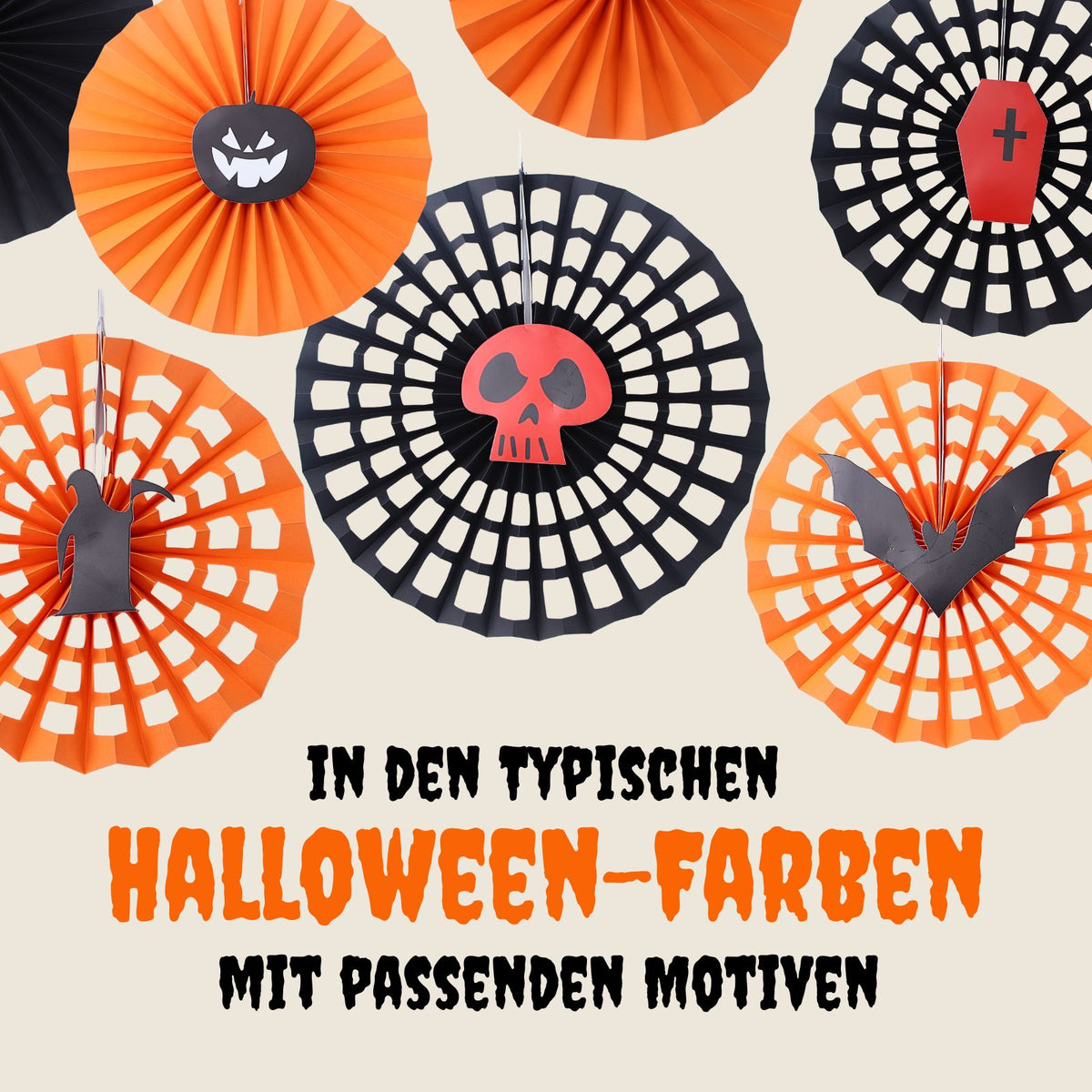9-tlg. Set Halloween Dekofächer Papierrosetten Papierfächer Wabenfächer