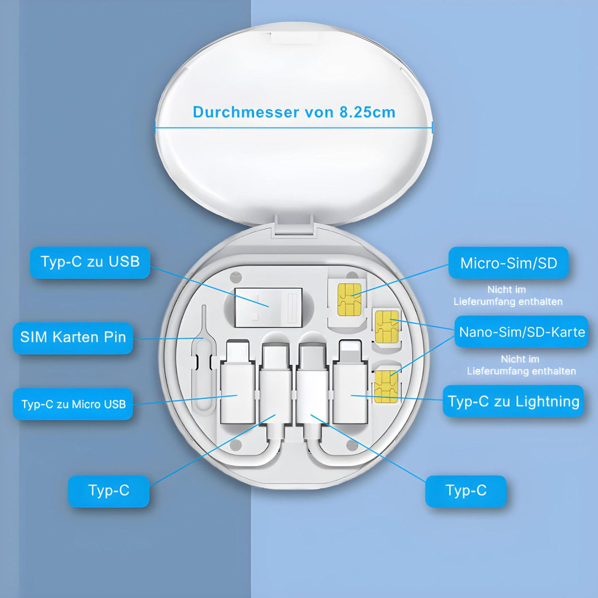 5-in-1 Kabelbox Adapter-Box USB-Etui Datenkabel-Set USB-Reisehülle