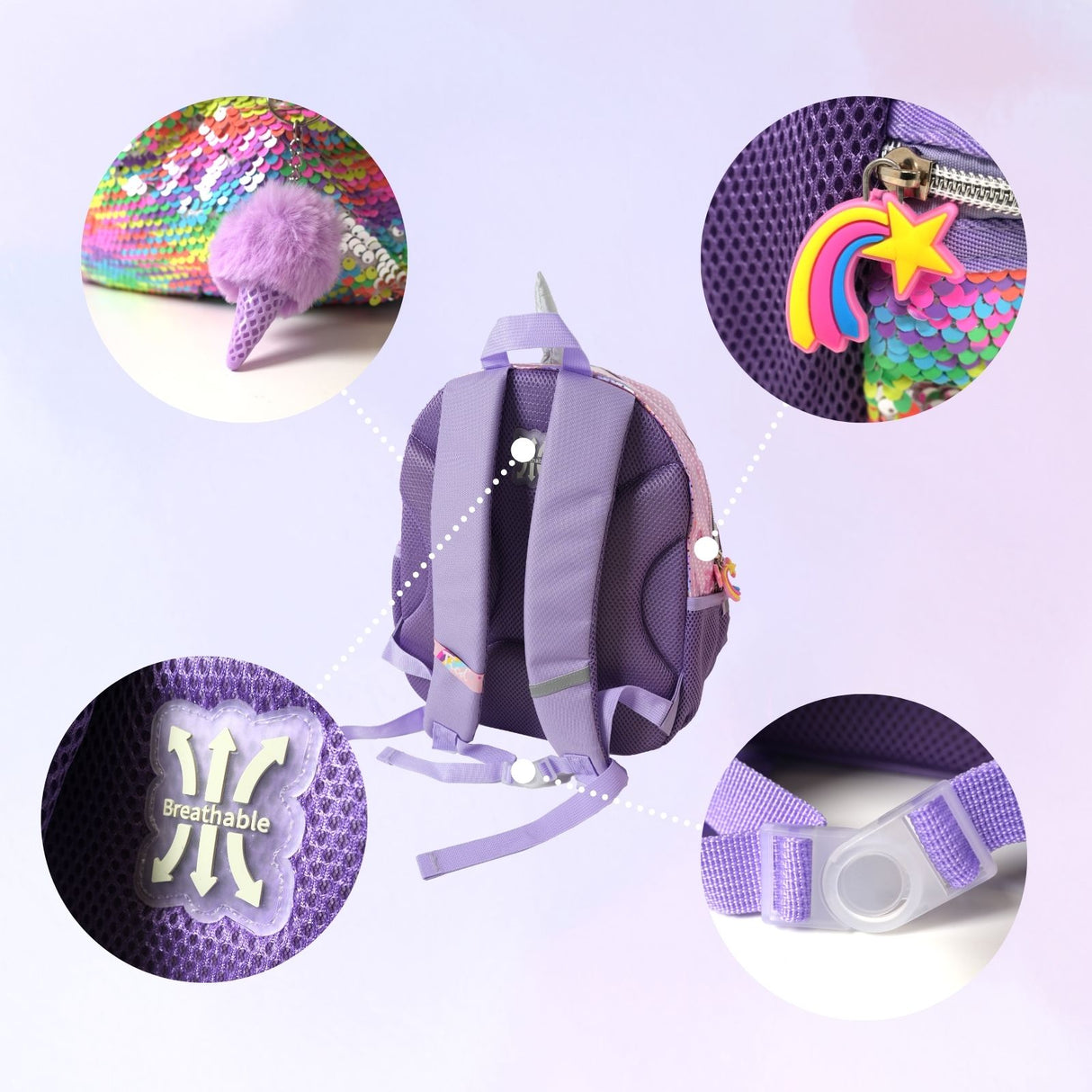 Einhorn-Rucksack Kinderrucksack mit Einhorn-Motiv Glitzer-Rucksack Pailletten-Rucksack